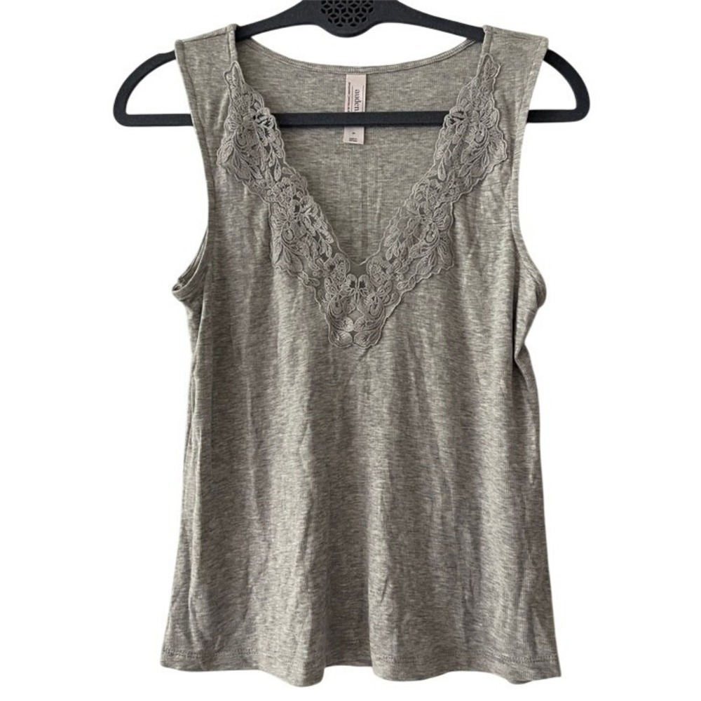 Auden Heather Gray Lace Soft Ribbed‎ Tank Small NWT